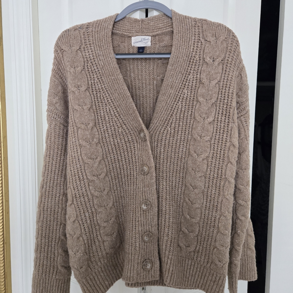Universal Thread Taupe Cable Knit Button-Up Cardigan
